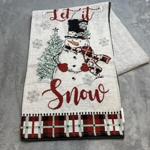 Christmas Snowman Tapestry Table Runner White Red Mainstream Intl 13"x74"